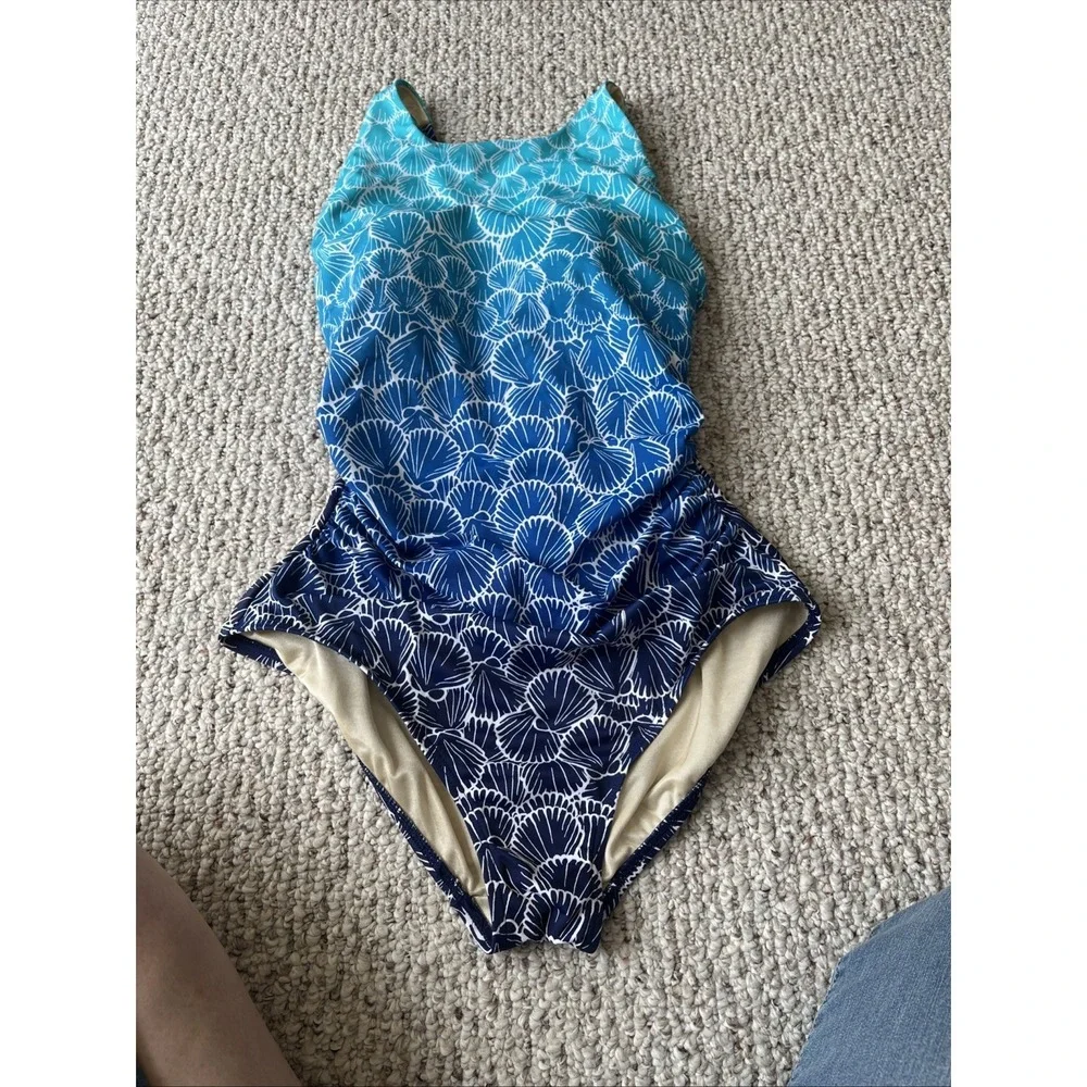 Miraclesuit X Talbots Flattering Blue Ombré Seashell Print Swimsuit Size 12